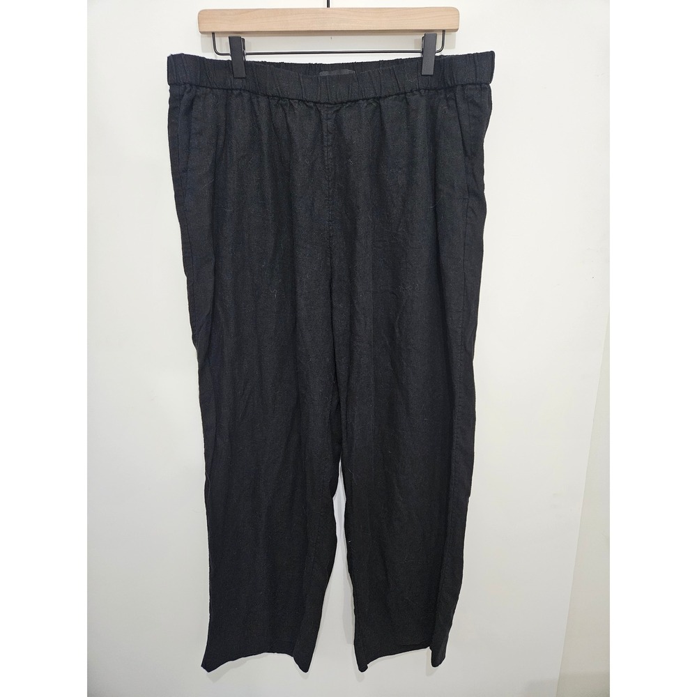Banana Republic Womens XL Black Linen Rayon Blend Elastic Waist Straight Leg Pan
